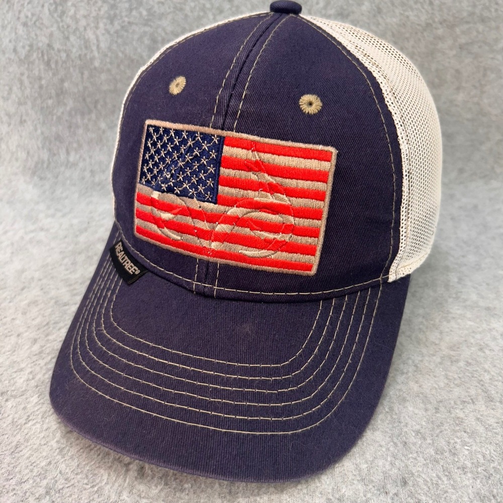 American Flag Antler Men Blue Realtree Trucker Hat Mesh Back Snapback OSFM